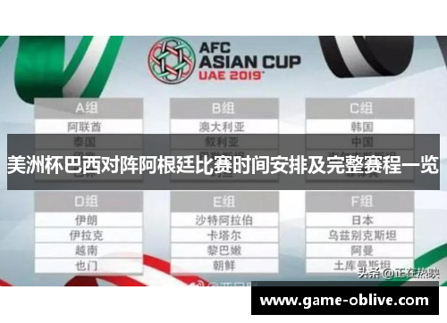 美洲杯巴西对阵阿根廷比赛时间安排及完整赛程一览